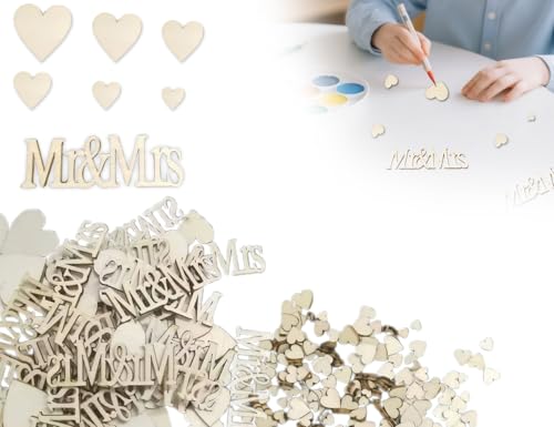AOYEGIC 275 Stück Mr und Mrs Hochzeit Deko,Herz Konfetti Holzherzen Streudeko,Kann auf Tischen,Tortenständern,Hintergrundwänden,Böden und Esstischen Dekoriert Werden von AOYEGIC