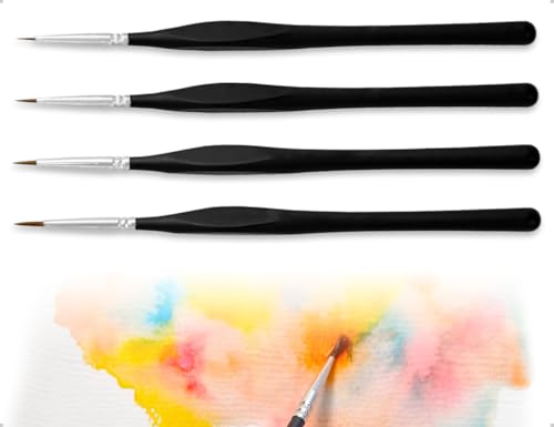 AOYEGIC 4 Stück Feine Pinsel Set,Kleine Malen Nach Zahlen Pinsel,verwendet für Nagelkunst,Acryl,Aquarell,Modellbau Detail,DIY-Handwerk,Umriss,Kunstliebhaber(Schwarz) von AOYEGIC