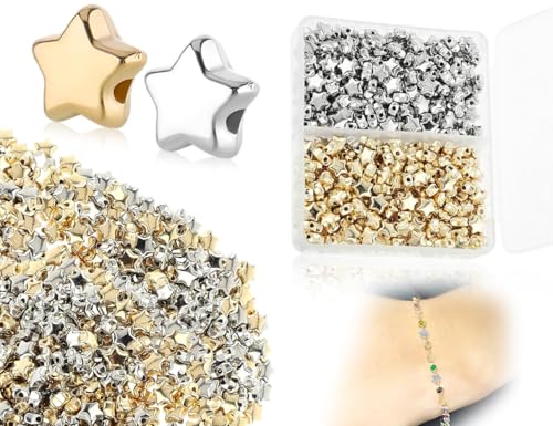 AOYEGIC 400 Stück Stern Perlen,Sternform Abstandsperlen,Pentagramm Loch Spacer Perlen,Bastelperlen,Für DIY Armbänder Ohrring Charme Halskette Schmuck Bastelarbeiten Machen Accessoires(Gold und Silber) AOYEGIC 400 Stück Stern Perlen,Sternform Abstandsperlen,Pentagramm Loch Spacer Perlen,Bastelperlen,Für DIY Armbänder Ohrring Charme Halskette Schmuck Bastelarbeiten Machen Accessoires(Gold und Silber) von AOYEGIC