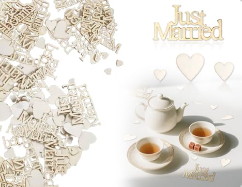 AOYEGIC 80 Stück Just Married Hochzeit Deko,Holz Herz Konfetti Streudeko,Kann auf Tortenständern,Hintergrundwänden,Tischen,Böden und Esstischen Dekoriert Werden von AOYEGIC