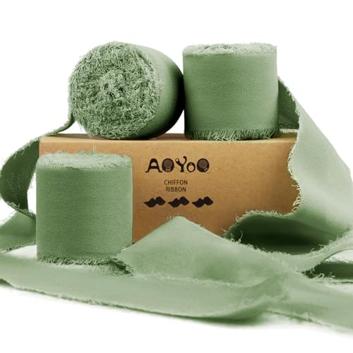 3 Rollen handgemachtes Chiffonband in Salbeigrün, 3,8 cm x 20 m, ausgefranste Fransen-Seidenbänder für Hochzeitseinladungen, Brautsträuße, Babyparty-Geschenke, Dekorationen, 3 Rollen 3 Rollen handgemachtes Chiffonband in Salbeigrün, 3,8 cm x 20 m, ausgefranste Fransen-Seidenbänder für Hochzeitseinladungen, Brautsträuße, Babyparty-Geschenke, Dekorationen, 3 Rollen von AOYOO