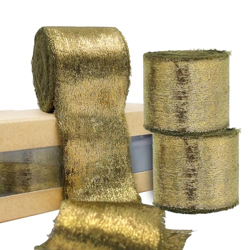 Dunkelgrünes goldenes Chiffonband, schimmerndes olivgrünes Gold-Seidenband, ausgefranster Rand für Brautblumenstrauß, Geschenk, Hochzeitseinladungen, Brautsträuße, Geschenkverpackungen, Dunkelgrünes goldenes Chiffonband, schimmerndes olivgrünes Gold-Seidenband, ausgefranster Rand für Brautblumenstrauß, Geschenk, Hochzeitseinladungen, Brautsträuße, Geschenkverpackungen, von AOYOO