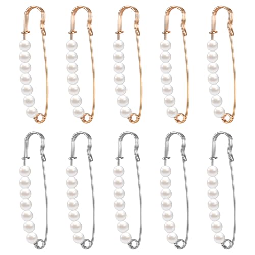 AOZUO 10 Stück Perlen Sicherheitsnadeln Broschennadeln, Pullover, Schal, Mütze, Perlenbrosche, Dekorative Sicherheitsnadeln für Kleidung, Gewebter Schalclip, Modische Broschen von AOZUO