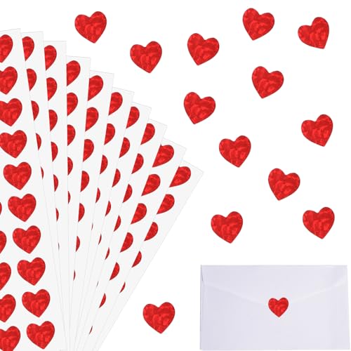 AOZUO 1200 Stück Herzaufkleber, Glitzernde Liebe Herzaufkleber, Hochzeit Gästebuch Set, Romantic Glam, Rot, Papier von AOZUO