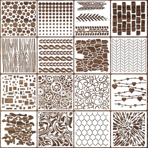 AOZUO 16 Stück Airbrush Schablonen Malen, 15.2cm Kreisschablone, Stencil Schablonen Sprühmalerei mit Camouflage Muster Wiederverwendbar Illustrationen Vorlagen Geometrische Wände Dekoration von AOZUO