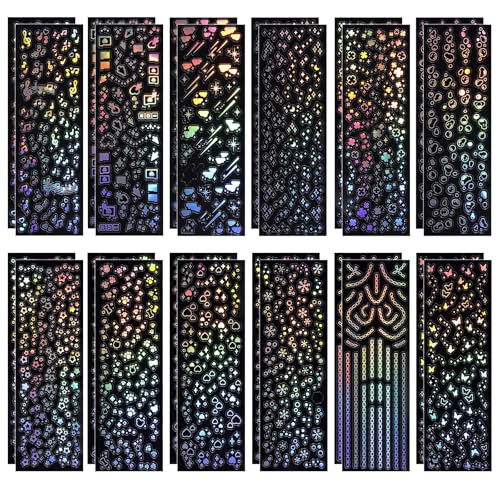 AOZUO 24 Blatt Sticker Glitzer, Glitzer Aufkleber Holografische Folie Selbstklebende Glitzer Aufkleber Wasserfest Dekorative Sticker für DIY Scrapbooking Fotoalbum Wasserflasche und Handyhülle von AOZUO