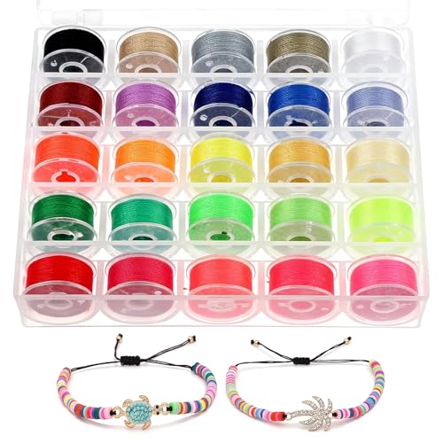 AOZUO 25 Rollen Nähgarn für Nähmaschine, Nähgarn Set Armband Schnur Schnur Garn Gewachste Polyesterschnur (0,55mm x 10m) mit Box für Schmuckherstellung Halsketten & DIY Basteln (25 Farben) von AOZUO