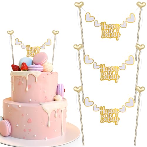 AOZUO 3 Stück Alles Gute Zum Geburtstag Kuchen Topper Bunting Set, Happy Birthday Kuchendekoration, Goldenes Herz Wimpelkette Banner Kuchenaufsatz für Jungen Mädchen Geburtstagsparty Backdekoration AOZUO 3 Stück Alles Gute Zum Geburtstag Kuchen Topper Bunting Set, Happy Birthday Kuchendekoration, Goldenes Herz Wimpelkette Banner Kuchenaufsatz für Jungen Mädchen Geburtstagsparty Backdekoration von AOZUO