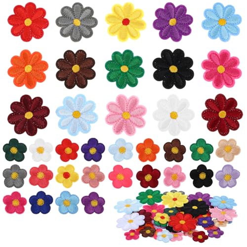 AOZUO 37 Stück Patches zum Aufbügeln, 2 Größen Bunte Blume Aufnäher Kinder, Applikationsflicken Kleidungsreparatur bestickte Aufnäher zum DIY Blumenflicken für Jeans Taschen Hüte Hemd von AOZUO