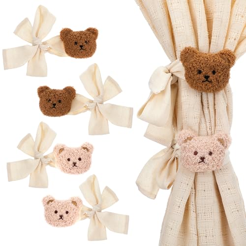 AOZUO 4 Stück Bären Gardinen Raffhalter, Teddybär Kinderzimmer Dekor, Süßer Cartoon Bär Raffhalter für Gardinen, Vorhanghalter für Zuhause, Büro, Schlafzimmer, Wohnzimmer, Fensterbehandlungsdekor von AOZUO