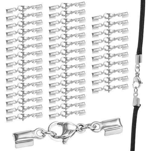 AOZUO 40 Stück Kettenverschluss, Edelstahl Schmuckverschlüsse Silber Lederband Kette Verschlüsse für Armbänder, Schmuckverschluss für Kette Halsketten Armbänder Anhänger Schmuckerstellung AOZUO 40 Stück Kettenverschluss, Edelstahl Schmuckverschlüsse Silber Lederband Kette Verschlüsse für Armbänder, Schmuckverschluss für Kette Halsketten Armbänder Anhänger Schmuckerstellung von AOZUO