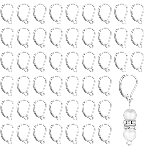 AOZUO 50 Stück Reines Kupfer Ohrring Haken, Silber 16 x 10 mm Brisuren Ohrringe Machen Ohrhaken zum Herstellen Hängender Ohrringe, leicht zu öffnen und zu schließen, zur Schmuckherstellung von AOZUO
