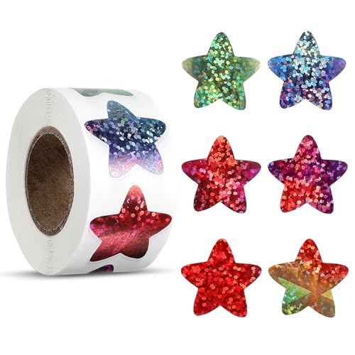 AOZUO 500 Stück Sterne Sticker,Stern Aufkleber Sterne,2,5cm Glitzer Belohnung Sternaufkleber für Kinder Selbstklebend Etiketten für DIY Scrapbooking Dekoration Heimwerker Basteln Schule Schüler von AOZUO