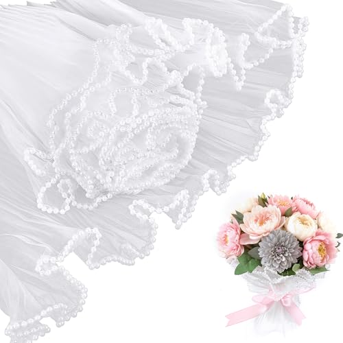 AOZUO Geschenkpapier Hochzeit,4m Blumenstrauß Papier,Blumenpapier Geschenkpapier Weiß Verpackungspapier Netzpapier Einwickeln Blumen Gewelltes Netzgarn für Floristenbedarf Valentinstag Floristenbedarf von AOZUO