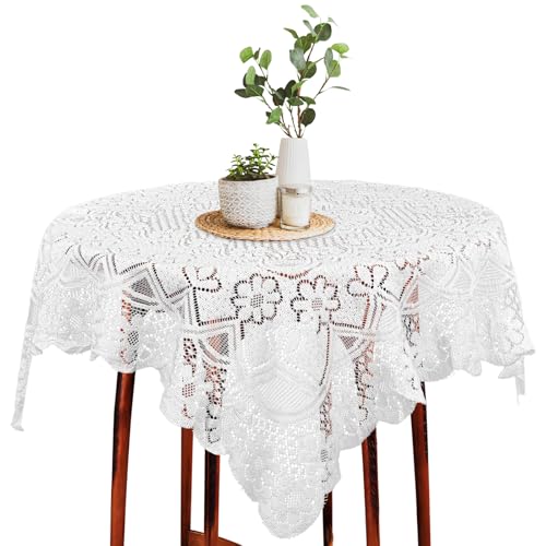 AOZUO Quadratische Spitzentischdecke, 90 x 90 cm französische dekorative Spitzentischdecke mit Blumenmuster, kleine Tischdecke, Tischdecke für Esszimmer, Küche und Camping, weiß(A) von AOZUO