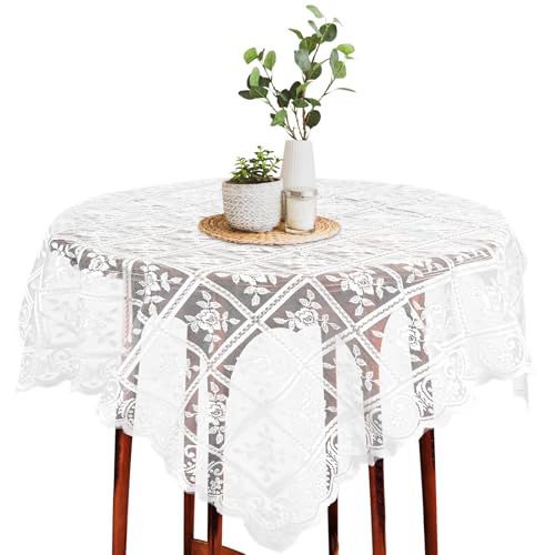 AOZUO Quadratische Spitzentischdecke, 90 x 90 cm französische dekorative Spitzentischdecke mit Blumenmuster, kleine Tischdecke, Tischdecke für Esszimmer, Küche und Camping, weiß(B) von AOZUO