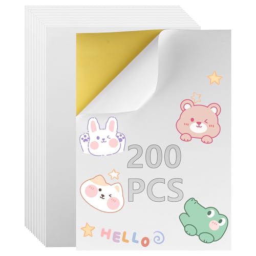 APACALI 200 Blatt Sticker Papier zum Bedrucken, A4 Klebeetiketten Etiketten Selbstklebend Bedruckbar, Bedruckbare Aufkleber, Haftetiketten Aufklebe für Laser/Inkjet Drucker von APACALI