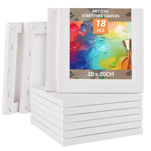 APACALI 18 Stück Leinwand zum Bemalen, 20x20cm Leinwand Keilrahmen aus Baumwolle, Leinwandbrett Künstler Keilrahmen, Gemälde Leinwandrahmen, säurefreie weiße Leinwand für Bastler und Künstler APACALI 18 Stück Leinwand zum Bemalen, 20x20cm Leinwand Keilrahmen aus Baumwolle, Leinwandbrett Künstler Keilrahmen, Gemälde Leinwandrahmen, säurefreie weiße Leinwand für Bastler und Künstler von APACALI