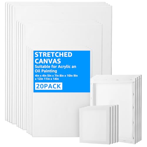 APACALI 20 Stück Leinwand zum Bemalen, 10 x 10, 13 x 18, 20 x 25, 24 x 30, 28 x 36 cm weiße Leinwand auf Keilrahmen aus Baumwolle, säurefreie weiße Leinwand für Öl-, Gouache-, Acrylfarben geeignet APACALI 20 Stück Leinwand zum Bemalen, 10 x 10, 13 x 18, 20 x 25, 24 x 30, 28 x 36 cm weiße Leinwand auf Keilrahmen aus Baumwolle, säurefreie weiße Leinwand für Öl-, Gouache-, Acrylfarben geeignet von APACALI