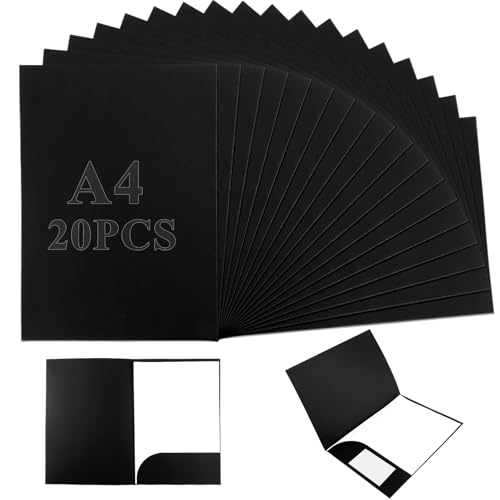 APACALI 20 Stück Präsentationsmappe a4 pappe, Kraftpapier Dokumentenmappe a4 Pappe mit Visitenkartenschlitz, Sammelmappe Unterschriftsmappe Mappe Karton für Dateien, Berichte, Schwarz von APACALI