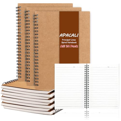 APACALI 24 Stück Notizbuch A5 Spirale Notizblock, Kraftpapie Cover Notizbuch A5 Blanko, 60 Blatt Notizheft Skizzenblock für Memos Malen und Graffiti, Braun APACALI 24 Stück Notizbuch A5 Spirale Notizblock, Kraftpapie Cover Notizbuch A5 Blanko, 60 Blatt Notizheft Skizzenblock für Memos Malen und Graffiti, Braun von APACALI
