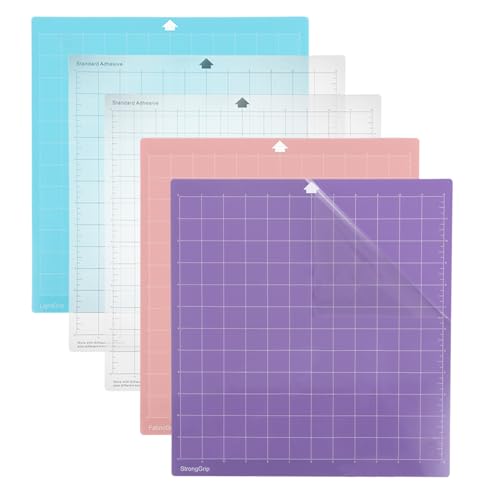 APACALI 5 Stück Schneidematte für Silhouette Cameo Plotter 4/3/2/1, 12x12 Ersatz Schneidematte Standardgrip, Lightgrip, Stronggrip FrabricGrip Klebstoff klebrig Matte für Silhouette Cameo Viny Craft von APACALI