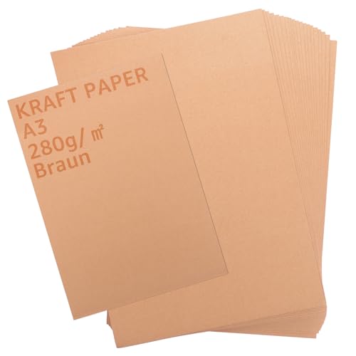 APACALI 50 Blatt Kraftpapier A3, 42x29,7CM Bastelpapier und Naturkarton Pappe Blätter, Kraftkarton zum Drucken, Braunes Papier, Kartonpapier Basteln für Vintage Hochzeit Geschenke Etiketten APACALI 50 Blatt Kraftpapier A3, 42x29,7CM Bastelpapier und Naturkarton Pappe Blätter, Kraftkarton zum Drucken, Braunes Papier, Kartonpapier Basteln für Vintage Hochzeit Geschenke Etiketten von APACALI