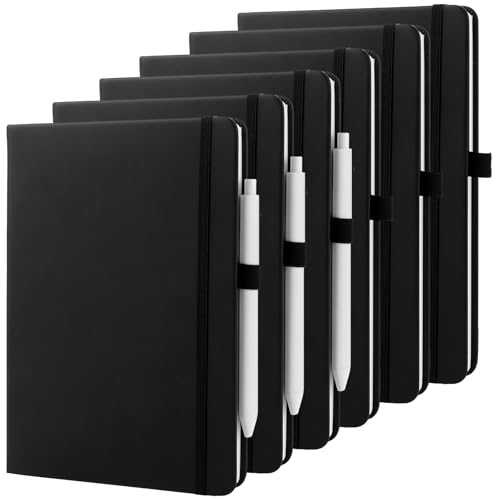 APACALI 6 Stück Notizbuch A5 Liniert Hardcover, 192 Seiten (96 Blätter) Notizbücher Set, Journal Buch mit 3 Gelstifte, Notizblock Set für Büro, Schule, für Kinder und Erwachsene, Din A5, Schwarz von APACALI