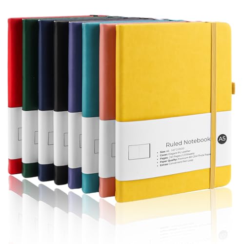 APACALI 8 Stück Notizbuch A5 Liniert Hardcover, 240 Seiten (120 Blätter) Notizbücher Set, Journal Buch, Notizblock Set für Büro, Schule, für Kinder und Erwachsene, Din A5, 8 Farben von APACALI