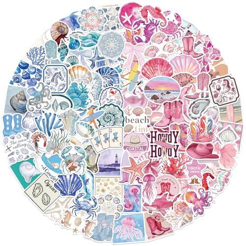 APAREAL Blaue und Rosa Ozean Sticker Set 100 Stück, Aesthetic Sommer Aufkleber für Laptop MacBook Koffer Fahrrad Skateboard Auto Motorrad Scrapbooking Snowboard, Wasserfeste Graffiti Anime Stickers von APAREAL