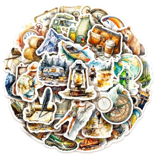 APAREAL Outdoor Abenteuer Sticker Set, 50 Stück Reiseaufkleber für Koffer Laptop Scrapbooking Journal Kindle Skateboard Auto Motorrad Fahrrad PS4, Wasserfeste Vintage Camping Stickerbomb APAREAL Outdoor Abenteuer Sticker Set, 50 Stück Reiseaufkleber für Koffer Laptop Scrapbooking Journal Kindle Skateboard Auto Motorrad Fahrrad PS4, Wasserfeste Vintage Camping Stickerbomb von APAREAL