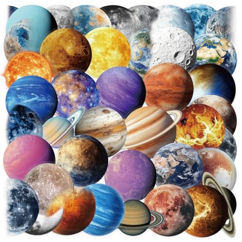 APAREAL Planet Sticker Set 50 Stück, Planet Sonnensystem Aufkleber für Koffer Laptop Wand Scrapbooking Journal Skateboard Snowboard Motorrad, Wasserfeste Transparente PET Weltraum Sticker APAREAL Planet Sticker Set 50 Stück, Planet Sonnensystem Aufkleber für Koffer Laptop Wand Scrapbooking Journal Skateboard Snowboard Motorrad, Wasserfeste Transparente PET Weltraum Sticker von APAREAL