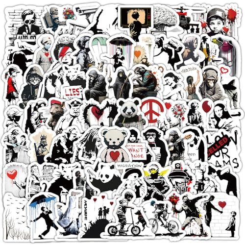 APAREAL Schwarz und Weiß Stickers Set, 100 Stück Banksy Graffiti Anime Aufkleber für Laptop Kindle Skateboard Scrapbooking Journal Notebook MacBook Gitarre Koffer Fahrrad, Wasserfeste Klein Decals APAREAL Schwarz und Weiß Stickers Set, 100 Stück Banksy Graffiti Anime Aufkleber für Laptop Kindle Skateboard Scrapbooking Journal Notebook MacBook Gitarre Koffer Fahrrad, Wasserfeste Klein Decals von APAREAL