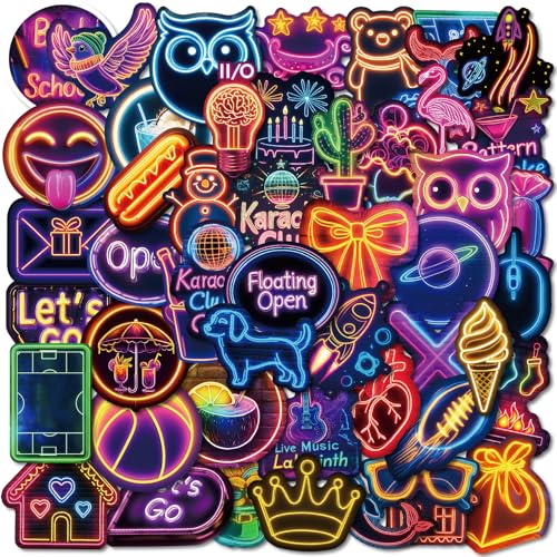 APAREAL Trippy Neon Aufkleber 50 Stück, Graffiti Sticker für Laptop Journal Scrapbooking Kindle Koffer MacBook Fahrrad Skateboard, Wasserfeste Vinyl Anime Decals von APAREAL