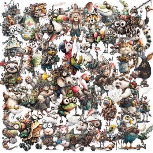 APAREAL Vintage Punk Tier Aufkleber 50 Stück, Graffiti Lustig Stickers für Laptop MacBook Koffer Fahrrad Skateboard Auto Motorrad Scrapbooking Snowboard, Wasserfeste Transparente PET Sticker von APAREAL