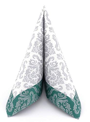 APARTina 50 Servietten Ornament Barock Silber stoffähnlich Airlaid, hochwertige stoffähnliche Serviette Einwegservietten Hochzeit Grün Vintage (Dunkelgrün, 40 x 40 cm) APARTina 50 Servietten Ornament Barock Silber stoffähnlich Airlaid, hochwertige stoffähnliche Serviette Einwegservietten Hochzeit Grün Vintage (Dunkelgrün, 40 x 40 cm) von APARTina