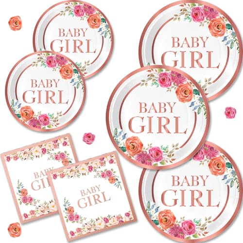 Rose Gold Baby Mädchen Dusche Dekorationen Geschirr Set, beinhaltet florale Baby Mädchen Teller und Servietten für Mädchen Baby Dusche Gender Reveal Party Supplies Dient 10 Rose Gold Baby Mädchen Dusche Dekorationen Geschirr Set, beinhaltet florale Baby Mädchen Teller und Servietten für Mädchen Baby Dusche Gender Reveal Party Supplies Dient 10 von APDECCLK