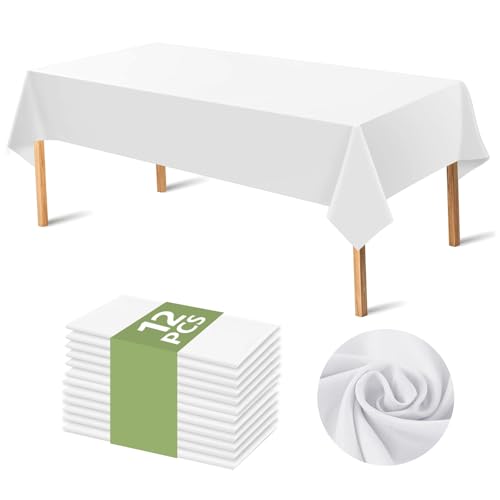 12 Stück Einweg Tischdecke Weiß, 274x137cm Wasserdicht Tischdecken Einwegtischdecke PEVA Kunststoff Tischbezug Gartentischdecke Weiße Tischdecke einweg für Biertische, Party, Geburtstag von APKOL