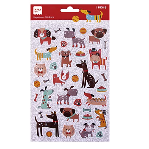 APLI 19318 Aufkleber für Hunde, Modell: WOOF! – 1 Bogen mit 35 Permanentaufklebern, ideal für Scrapbooking, Dekoration oder DIY von APLI Kids