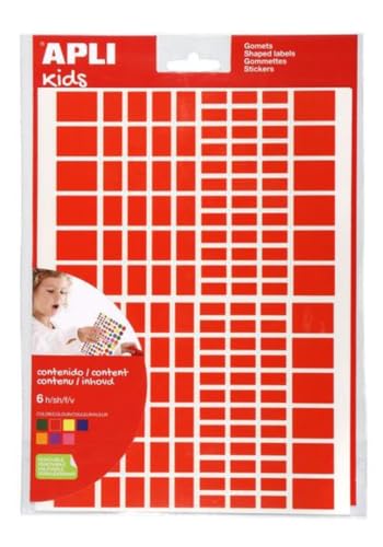 APLI Kids 102606 - Rechteckige Aufkleber mit entfernbarem Kleber, 864 Aufkleber, 6 Farben von APLI Kids