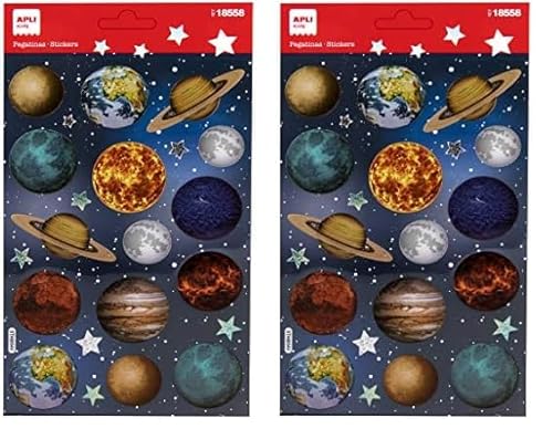 APLI Kids 18558 - Planeten-Aufkleber für Kinder mit holografischem Finish, inklusive 1 Bogen mit 15 permanenten PET-Stickern (Packung mit 2) von APLI Kids