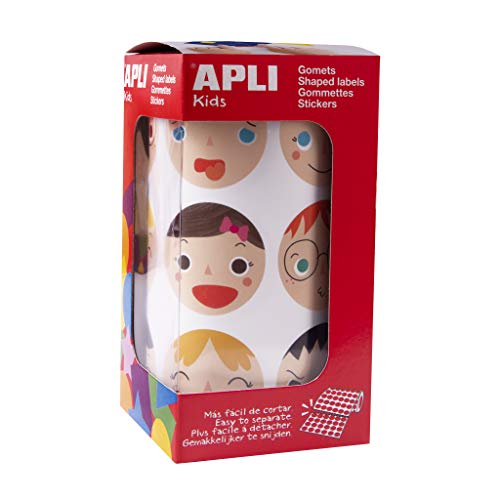 APLI Kids 18771 – Rolle mit 360 runden Gummis mit Emotionen, Ø 33 mm, abziehbarer Kleber, Unica von APLI Kids
