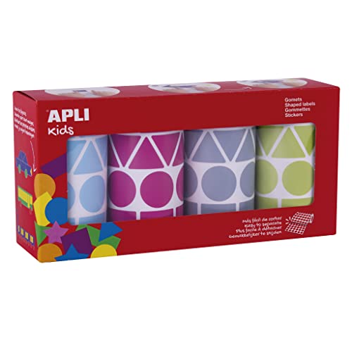 APLI Kids 19190 - Packung mit 4 Rollen gemischte geometrische Gummibänder, 27 mm, Blau, Fuchsia, Grau und Grün von APLI Kids