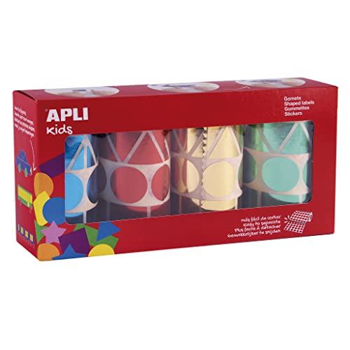 APLI Kids 19191 - Packung mit 4 Rollen aus Metall, geometrisch, 27 mm, Blau, Rot, Gelb, Grün von APLI Kids