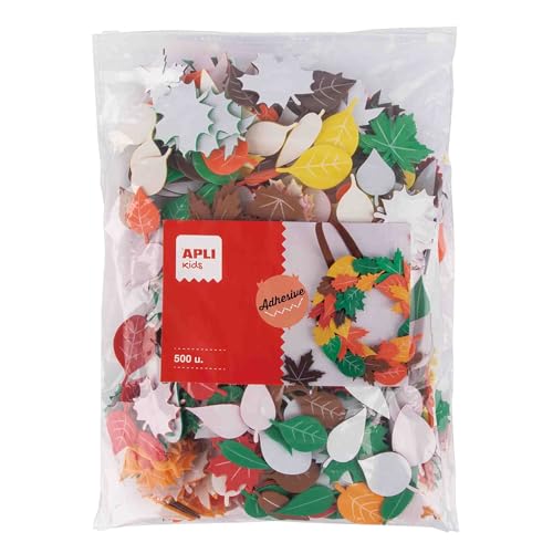 APLI Kids 19365 Beutel mit 500 Blättern, 3-5 cm, EVA-Schaumstoff, selbstklebend, verschiedene Farben, Bastelmaterial von APLI Kids