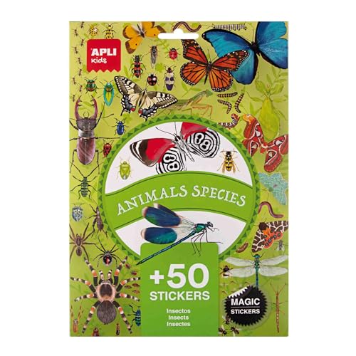 APLI Kids 19429 - Packung mit 50 realistischen Insektenaufklebern, entfernbare Sticker zum unbegrenzten Aufkleben und Abziehen. von APLI Kids
