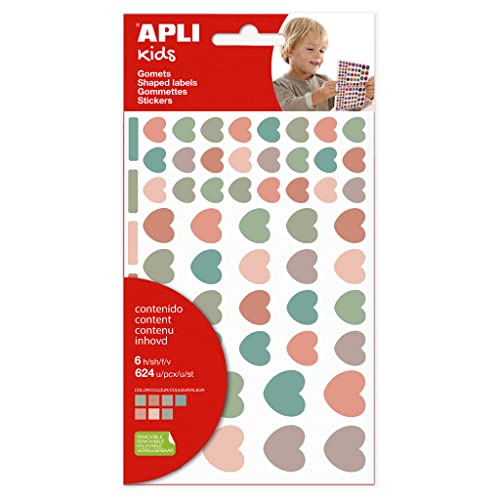 APLI Kids 19452 Aufkleber Herzen "Nordik", 6 Bögen Herzgummis, nordische Farben, verschiedene Größen, Aufkleber mit abnehmbarem Kleber von APLI Kids
