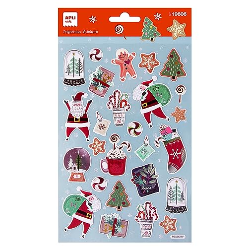APLI Kids 19606 Weihnachts-Sticker, 1 Bogen mit ca. 27 permanenten Aufklebern, ideal für Scrapbooking, DIY oder zum Dekorieren von Geschenken, Karten oder anderen Details für Weihnachten. von APLI Kids