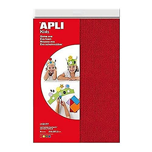 APLI Kids 13177- EVA Gummihandtuch, Rot, Grün, Gelb und Blau, A4, 4 Blatt von APLI Kids