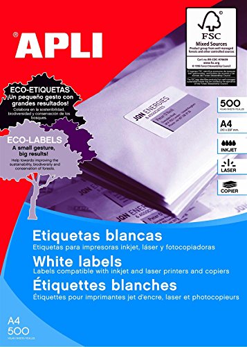 APLI 01785 weiß Etikett zu drucken – Etiketten zu drucken (weiß, 105 x 37 mm, 8000 Stück (S), 500 Blatt, A4) von APLI